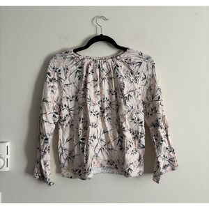 MNG by Mango Top XS S Floral Tropical‎ Pink Green Cotton Gauze Cottage